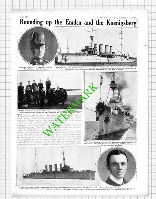 German Cruiser Koenigsberg Emden Ship Drury-Lowe World War One - 1914 Cutting