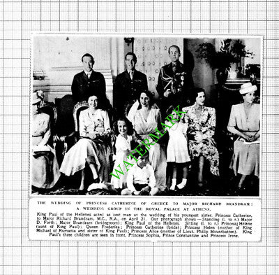 Princess Catherine of Greece Major Richard Brandram Wedding - 1947 Cutting