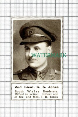C5629) 2nd Lt G B Jones South Wales Borderers WW1 War - SMALL 1918 Clip