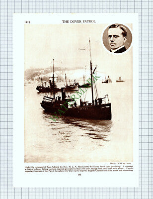 9174) Rear Admiral HLA Hood Dover Patrol World War One - 1930s Cutting / Print