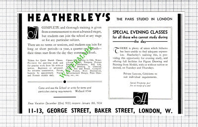 Heatherley's Art Studio London Advert - 1934 Cutting