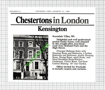 Scarsdale Villas Kensington London W8 House Sale Advert - 1980 Cutting