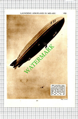 R33 Airship Aeroplane Launch - 1930s Cutting / Print