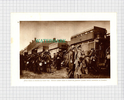 X1228) British Soldiers London Motor Bus World War 1 - c.1918 Print / Cutting