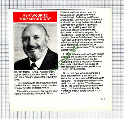 Harry Monet-Lane Leeds Archaeologist Author - 1987 Cutting