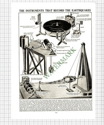 9103) Earthquake Recording Instruments - c.1930 Cutting / Print