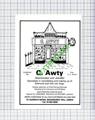 C Awty Watchmaker Buckhurst Hill Essex KC Nicholl Advert - 1981 Cutting
