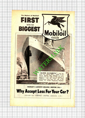Mobiloil Queen Elizabeth Ship Advert - 1952 Cutting