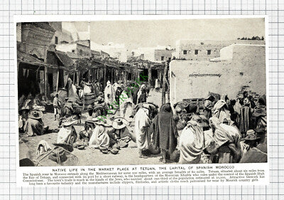 Tetuan Market Place Morocco - c.1920s Cutting / Print