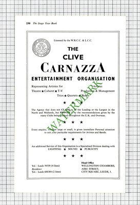 The Clive Carnazza Entertainment Organisation Leeds Advert -1968 Cutting