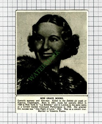 Miss Grace Moore Film Star Dakota Air Crash Kastrup Copenhagen - 1947 Cutting