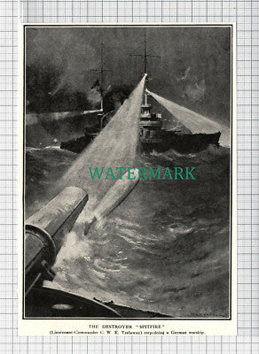 C3856) The Destroyer Ship SPITFIRE Lieut C W E Trelawny - WW1 - 1916 Clip