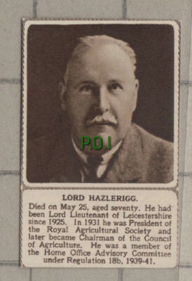 C882) Lord Hazlerigg Obituary - 1949 Cutting SMALL!!