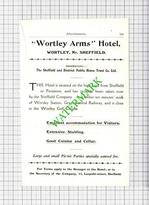 Wortley Arms Hotel Sheffield Small Advert - 1908 Cutting