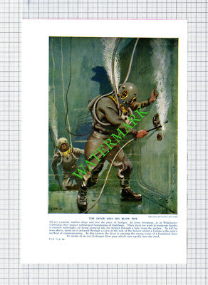 Lower Manhattan Brooklyn Bridge / Diver And Blow Pipe - c.1950s Book Print