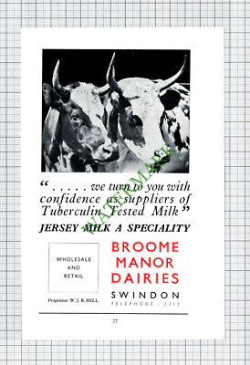 Broome Manor Dairies Swindon WJR Hill Advert - 1951 Cutting