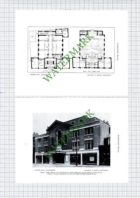 Oxford Hall Manchester Halliday & Agate Architects - c.1928 Book Prints x 2