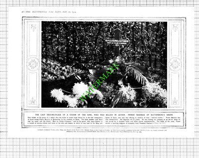 Prince Maurice Of Battenberg Grave Ypres WW1 - 1914 Cutting/ Print