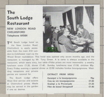 C865) The South Lodge Restaurant Chelmsford Essex Tony Green - 1972