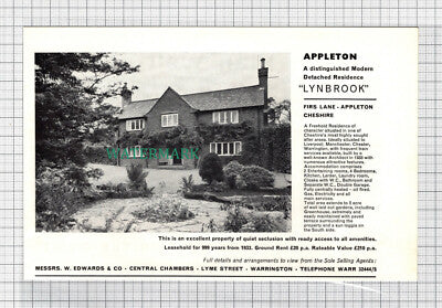 C4025) Lynbrook Firs Lane Appleton Cheshire House Sale Advert - 1964 Clip