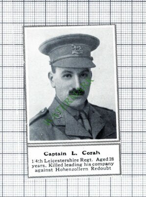 Captain L Corah 1/4th Leicestershire Regt Hohenzollern -1915 SMALL Cutting