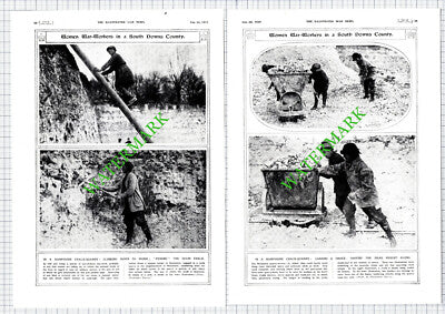 Winchester Chalk Quarry Hampshire Women War Work WW1 -1917 2-Part Cutting/ Print
