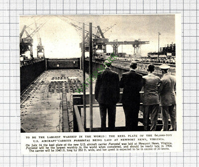 C6093) US Aircraft Carrier Ship FORRESTAL Newport News Virginia - 1952 Cutting