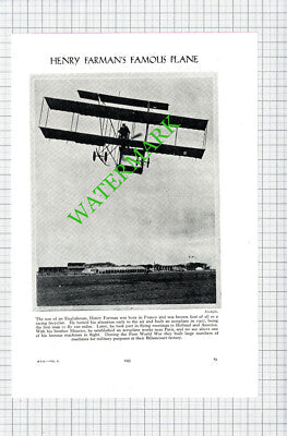 Henry Farman Plane - c.1950s Cutting / Print