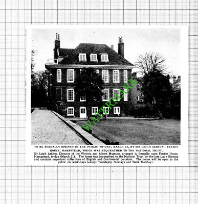 Fenton House Hampstead Sir Leigh Aston - 1953 Cutting