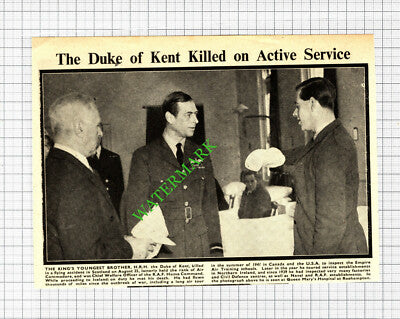 Duke Of Kent Killed World War Two Queen Mary's Hospital Roehampton 1942 Cutting