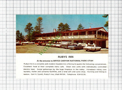 Rubys Inn Bryce Canyon National Park Utah Advert - c.1969 Small Cutting