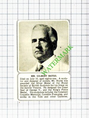 Mr Gilbert Bayes Sculptor Obituary - 1953 Small Cutting