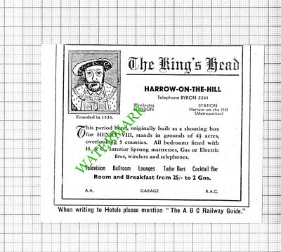 The King's Head Harrow On The Hill Small Advert - 1964 Cutting