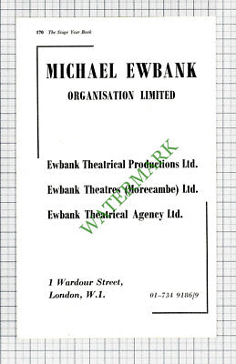 Michael Ewbank Theatrical Productions Advert - 1968 Cutting