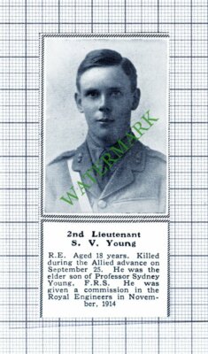 2nd Lt S V YOUNG Royal Engineers Prof Sydney Young WW1 - 1915 Small Cutting