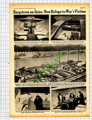 Bargetown on Seine Barges World War One WW1 - 1915 Cutting