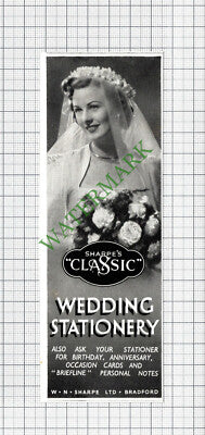 Sharpe's Wedding Stationery Bradford Small Advert - 1950 Cutting