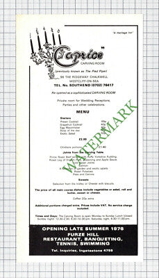 C8004) Caprice Restaurant Westcliff Essex Pied Piper - 1976 Cutting