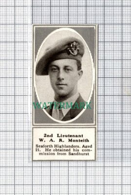 C5309) 2nd Lt W A R Monteith Seaforth Highlanders Sandhurst - 1918 SMALL Clip