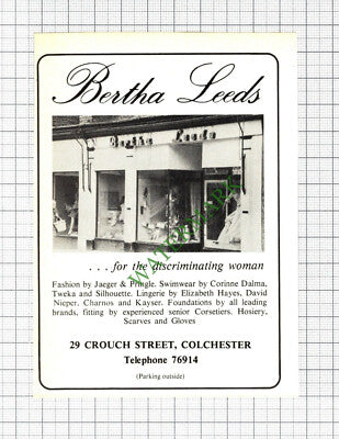 Bertha Leeds Colchester Essex Advert - 1975 Cutting
