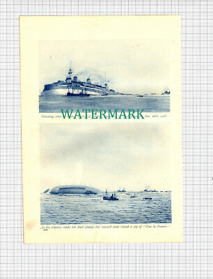 X1282) French Battleship GAULOIS Sinks World War One WW1 - c.1916 Book Print