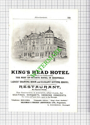 The King's Head Hotel Sheffield Seligman Schneible Advert - 1908 Small Cutting