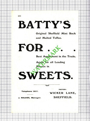 Old Albion Brewery Sheffield / Batty's Sweets Small Advert - 1908 Cutting