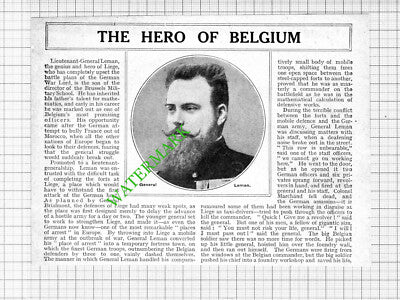Lieutenant General Leman World War One WW1 - 1914 Cutting