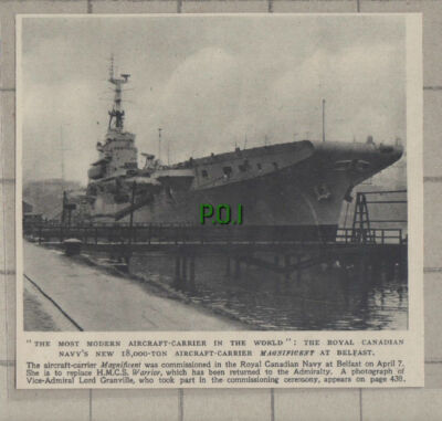 C1239) Royal Canadian Navy Aircraft Carrier MAGNIFICENT Belfast - 1948 Clip