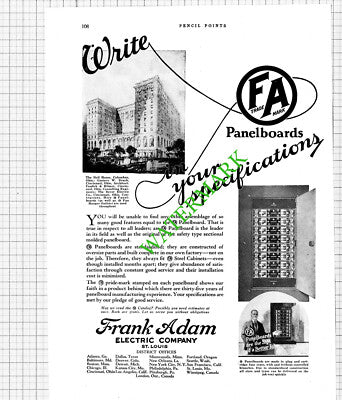 Frank Adam Electric Co St Louis USA Neil House Columbus Advert - 1926 Cutting