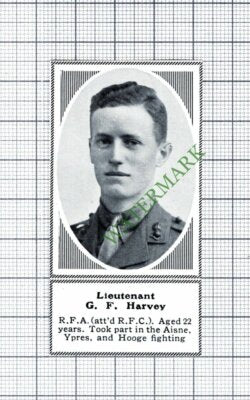 Lt G F Harvey RFA Royal Field Artillery Ypres Hooge WW1 - 1915 SMALL Cutting