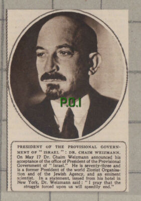 C1326) Dr Chaim Weizmann Zionist Organisation Jewish Agency -1948 Cutting