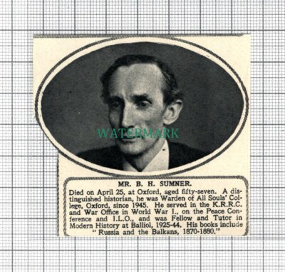 C3798) Mr B H Sumner All Souls College Oxford Warden Obituary - 1951 Clip SMALL!