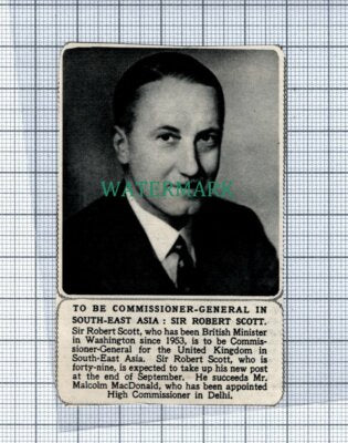 C4319) Sir Robert Scott British Minister Washington / Asia - 1955 News Cutting